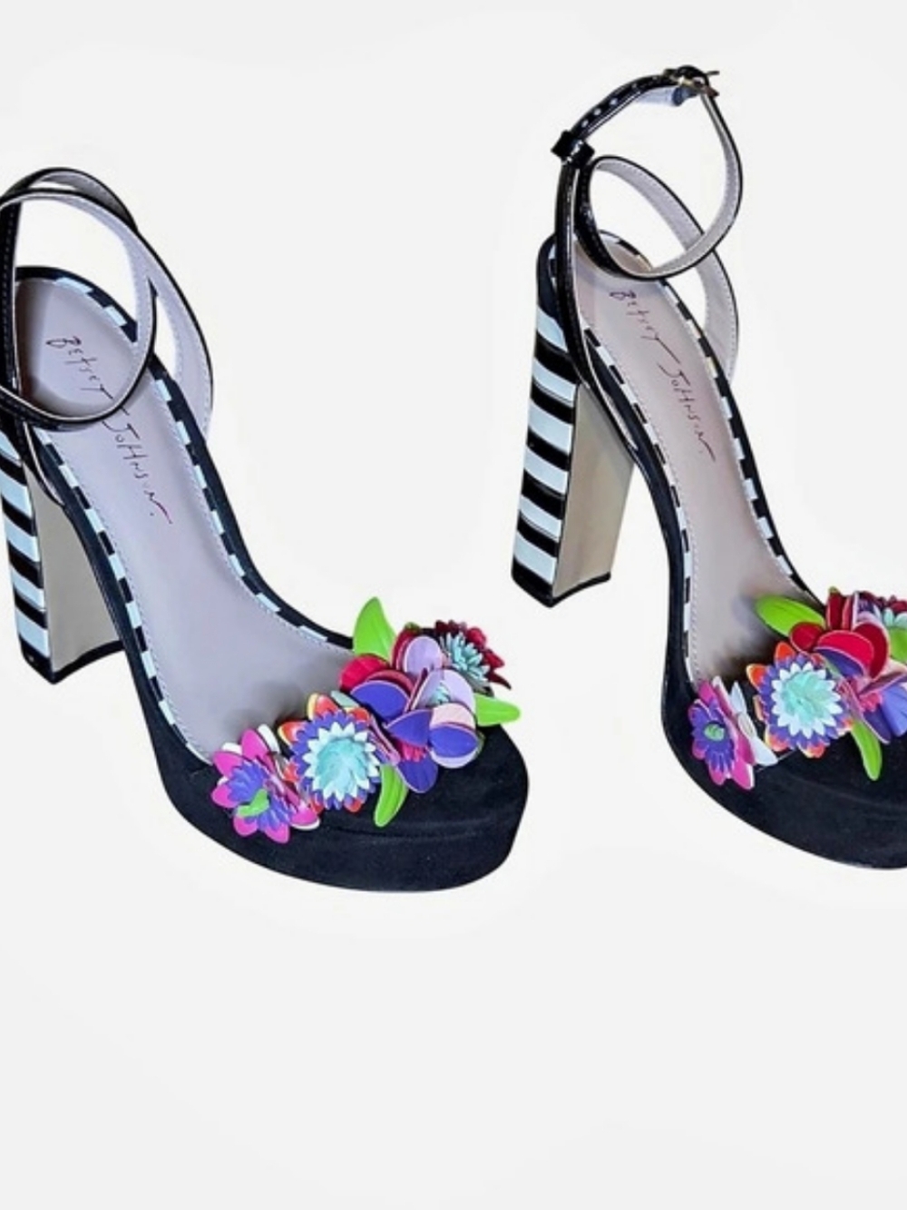 Betsey Johnson Lore Floral Strap Dress Sandals Black & Blue US 8.5M